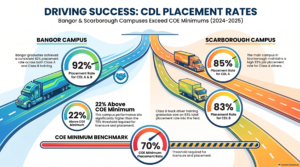 graphic showing NTI's CDL Placement rate of 92% and 85%.